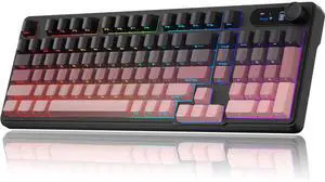 BlueFinger Wireless Gaming Keyboard, RGB Backlit, Tri-Mode Bluetooth/2.4G/USB-C, 98 Keys Quiet Keyboard with Number Pad, Volume Knob & Screen, Side Printed PBT Keycaps for PC/Mac/Laptop
