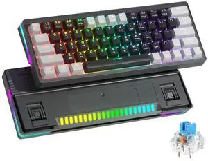 abucow 60% Mechanical Gaming Keyboard Blue Switch Wired Compact Keyboard with RGB Backlight Anti-Ghosting No-Conflict 63 Swappable keycaps Ergonomic Design for Windows/Mac