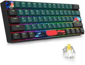 surmen GT61 Wireless 60% Keyboard, Mini RGB Mechanical Gaming Keyboard 60 Percent Hot-Swappable with Linear Gateron Switch Type-C/Bluetooth 5.0 Programmable (Gateron Yellow, Sound Wave 61)