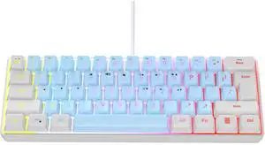 Wired RGB Gaming Membrance Keyboard. 60 Percent Mini Creamy LED Computer Keyboard .Small Ergonomic Clicky Teclado with ABS Backlit Unreplaceable Keycaps. (White Case + Blue Keycaps)