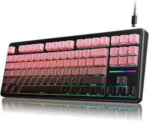 EWEADN V80 Wired TKL RGB Gaming Keyboard, 80% Compact Layout with PBT Keycaps, Whisper Quiet Membrane Switch, 26-Key Anti-Ghosting, Ergonomic Computer Keyboard for Mac/Windows/iOS - BlackBerry Pink