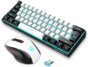 Snpurdiri 2.4G Wireless Gaming Keyboard and Mouse Combo, Include Mini 60% Merchanical Feel RGB Backlit Keyboard, Ergonomic Vertical Feel Small Wireless Mouse(Black and White)