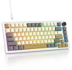 SbocKeeb 75% Retro Mechanical Keyboard Gasket with Knob, Custom Wired Creamy Gaming Keyboard TKL 75 Percent Hot Swappable RGB Backlit, Pre-lubed Switch for Win/MAC PC LaptopShimmer/White Switch