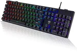 RisoPhy Mechanical Gaming Keyboard, RGB 104 Keys Ultra-Slim LED Backlit USB Wired Keyboard with Blue Switch, Durable Abs Keycaps/Anti-Ghosting/Spill-Resistant Computer Keyboard for PC Mac Xbox Gamer