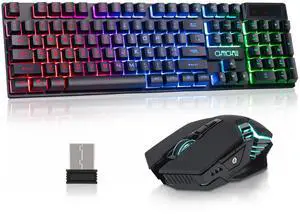 CHONCHOW USB Wireless Gaming Keyboard and Mouse Combo, LED Backlit Ergonomic Mechanical Feeling Keyboard, Rechargeable 2500mAh Battery, Anti-ghosting Keyboards 7D 3600DPI Mice for PC Gamer