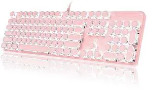 YSCP Typewriter Style Mechanical Gaming Keyboard LED Backlit Wired with Blue Switch Retro Round Keycap 104 Keys Keyboard (Pink 104Keys LED) YSCP Typewriter Style Mechanical Gaming Keyboard LED Backlit Wired with Blue Switch Retro Round Keycap 104 Keys Keyboard (Pink 104Keys LED)
