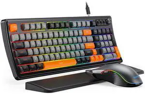 SABLUTE Gaming Keyboard and Mouse, Quiet Membrane Keyboard with RGB Backlit Mechanical Feel, PC Gaming Keyboards Multimedia Knob, Anti-Ghosting, Ergonomic Wrist Rest & 3200 DPI Mouse for Gamer/Office