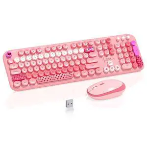 Wireless Keyboard Mouse,104 Full Size Cute Colorful Keyboard and Mouse with Retro Typewriter for PC/Mac/Laptop/Tablet/Computer/Windows/Microsoft, Pink Wireless Keyboard Mouse,104 Full Size Cute Colorful Keyboard and Mouse with Retro Typewriter for PC/Mac/Laptop/Tablet/Computer/Windows/Microsoft, Pink