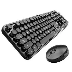 Wireless Keyboard and Mouse Combo, Retro Typewriter Style Keyboard with Round Keycaps, 2.4GHz Dropout-Free Connection Mouse with,Computer PC Desktops Laptop WindowsxP/7/8/10 (Black)