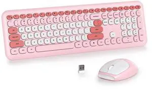 iRoboosta Pink Colorful Wireless Keyboard and Mouse Combo Set, 2.4GHz Retro Typewriter Aesthetic Full Size Cute Keyboard with Number Pad, Home and Office Silent Keyboards (Gradient Pink)