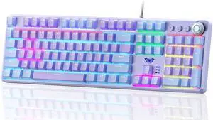 AULA F2088 Pro Keyboard, 108 Keys Purple Mechanical Keyboard with RGB Rainbow Backlit, Removable Upper Cover, Aesthetic Media Knob Red Switches Programmable Keys USB Wired Keyboards for MAC PC Gamer