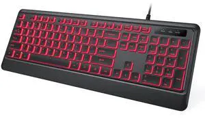 KOPJIPPOM Backlit Wired Keyboard, USB Lighted Computer Keyboards with 7 Colors Backlight, Full Size Silent Keyboard with Media Hotkey for Windows Desktop, PC, Laptop (Black, M)