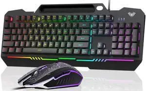 AULA Gaming Keyboard, T102 104 Keys Gaming Keyboard and Mouse Combo with RGB Backlit, All-Metal Panel, Anti-Ghosting, PC Game Keyboard and Mouse, USB Wired Keyboard Mouse for MAC Xbox PC Gamers