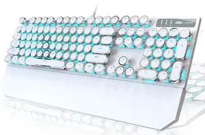 Camiysn Typewriter Style Mechanical Gaming Keyboard, White Retro Punk Gaming Keyboard with Blue Backlit, 104 Keys Blue Switch Wired Cute Keyboards, Round Keycaps for Windows/Mac/PC