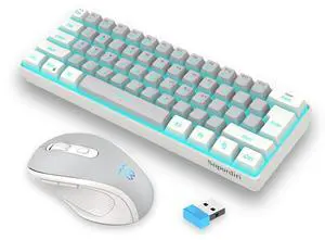 Snpurdiri 2.4G Wireless Gaming Keyboard and Mouse Combo, Include Mini 60% Mechanical Feel RGB Backlit Keyboard, Ergonomic Vertical Feel Small Wireless Mouse(White and Grey)