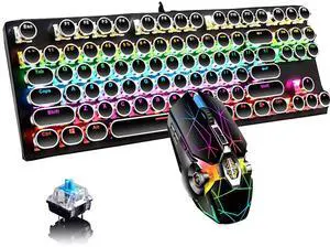 Ltvystore Retro Typewriter Mechanical Keyboard and Mouse Combo, Black with Blue Switch and 9 True RGB Backlight Modes, Cool Light Up for Gaming, Work, Mac, PC, Windows