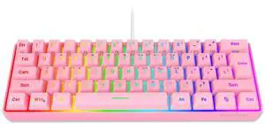 Snpurdiri 60% Wired Gaming Keyboard, 61 Keys RGB Backlit Ultra-Compact Mini Gaming Keyboard for PC/Mac Gamer, Typist, Travel, Easy to Carry on Business Trip(Pink)