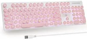 iTastatur Typewriter Keyboard 104-key Punk Gaming Retro Keyboard LED White Backlit Cute with Wired USB Suitable for PC/Win/Mac/Laptop Computer KeyboardPink