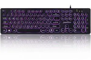 Perixx PERIBOARD-317R Wired Backlit USB Keyboard - Big Print Letter - Tri-Color Illuminated LED - Stylish Round Keycaps - US English