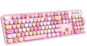 Dilter Wired Keyboard, 104 Keys Full-Sized Typewriter Keyboards, USB Plug and Play Office Keyboard with Number Pad, Caps Indicators, Foldable Stands for Windows, PC, Laptop (Pink Colorful)