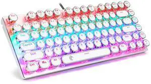 HUO JI E-Yooso Z-88 Typewriter Mechanical Keyboard Wired, 75% Compact, LED Backlit, Brown Switches, Metal Panel, Vintage Retro Style, 81 Keys Anti-Ghosting for PC, Mac, White