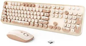 Wireless Keyboard and Mouse Combo, 2.4 GHz Wireless Full-Sized Typewriter Keyboard with Round Keycaps for Windows, Computer, Desktop, PC, Laptop (Ice Cream)