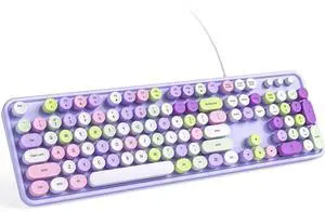 KNOWSQT Wired Computer Keyboard - Purple Colorful Retro Full Size Round Keycaps Plug and Play Typewriter Cute Keyboards for Windows, Laptop, PC, Desktop, Computer