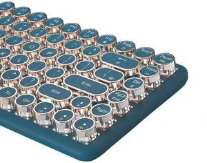 TISHLED Typewriter Keyboard Wireless 2.4GHz/Bluetooth/USB-C Wired Mechanical Gaming Keyboard Warm White LED Backlit 84-Key NKRO Hot Swappable Green Switches Retro Round Keycaps for Multi-Device