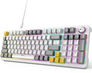 GEEZER AK96 Mechanical Gaming Keyboard, Pre-Lubed Red Switches, 96 Keys Full Size with LED Colorful Backlit, Clicky Creamy Sound, USB Wired Computer Keyboard with Volume Knob for PC, Mac, Windows