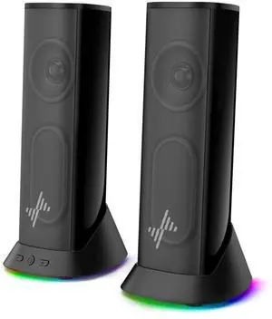 Nylavee Computer Speakers  Hi-Fi Stereo PC Speakers with 9 LED Lighting Modes, Enhanced Bass and Sound, USB/Type-C Powered and 3.5mm Audio Wired Desktop Speakers for PC, Laptop, Monitor, MacBook
