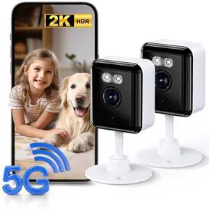2K Cameras for Home Security, 2.4/5GHz Wi-Fi 6 Indoor Camera for Dog/Pet/Nanny/Baby with US Phone App, AI Text Recognition, Smart Search, Color Night Vision,2 Way Talk Mini Cam,Human Detection,2 Packs