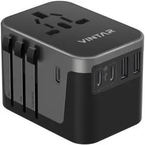 Universal Travel Adapter, VINTAR International Power Adapter with 6A 3 USB C and 2 USB Ports, All in One Travel Essentials Plug Adapter, Worldwide Outlet Converter for Europe UK USA AUS(Type C/G/A/I)