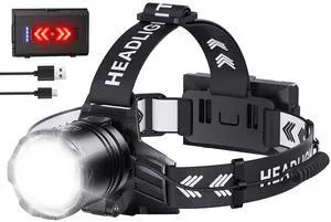 SWZA Super Bright Headlamp Rechargeable 2000 Lumens, 7 Modes Head Lamp, Zoomable Head Light for Forehead, 90° Adjustable Headlamps for Adults, Long Runtime & Waterproof Fishing, Camping