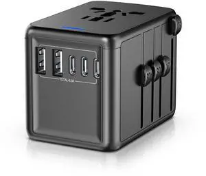 URJD Universal Travel Adapter, 6.0A 30W 5 USB C/A Ports + AC Outlets International Power Adapter for All USB Devices, Type I C G A Plugs 110V 220V A/C, European Travel Plug Adapter for 200+ Countries