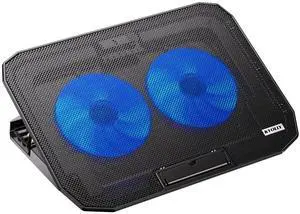 KYOLLY Ultra Slim Laptop Cooling Pad with 2 Quiet Big Fans, 5 Height Adjustable Ergonomic Stand, Portable Cooler for 10-15.6 Inch Laptops, Speed Control and 2 USB Ports