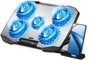 AIMIUZI Laptop Cooling Pad,Gaming Laptop Cooler with 5 Quiet Fans for 12-15.6 Inch,Laptop Cooling Stand with 5 Height Adjustable,2 USB Ports, Phone Stand