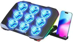 AIMIUZI Laptop Cooling Pad, Gaming Laptop Cooler with 9 Quiet Fans, Laptop Cooling Stand for 12-17 Inch, Laptop Computer Fan with 5 Height Adjustable,2 USB Ports,1 Phone Stand