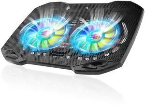 LIANGSTAR Laptop Cooling Pad, Gaming Laptop Cooler with 2 Quiet Big Fans, RGB 7 Color Light Change, Portable USB Laptop Stand 11 to 15.6 Inch, Slim and Easy Carry Working Study Outdoor Travel