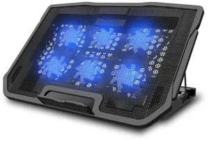 Adjustable Laptop Stand with 6 Quiet Cooling Fans, Upgraded Laptop Cooler Cooling Pad, Aluminum Laptop Stand for Desk Foldable, Ergonomic Computer Notebook Stand Holder for All Laptops and Notebook