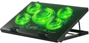 Kootek Laptop Cooling Pad, Laptop Cooler with 5 Quiet Fans for 12"-17" Computer PC Notebook Gaming Laptop Fan, Height Adjustable Laptop Cooling Stand Laptop Accessories, Green