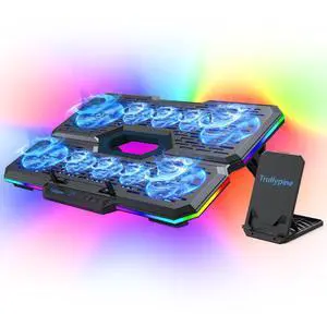 Trullypine Laptop Cooling Pad, Gaming Laptop Cooler with 10 Quiet Fans, Height Adjustable Laptop Cooling Stand for 12"-17" Laptops, RGB Lights with Laptop Fan with 2 USB Port and Phone Stand
