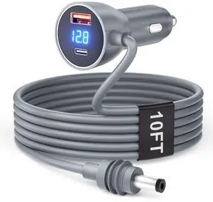 Starlink Mini Cable Car Charger 10FT Starlink Mini Power Cable DC 12V 24V Cigarette Lighter Power Cord with Digital Display USB C PD 30W and USB A QC 3.0 30W Ports for Trucks and Cars
