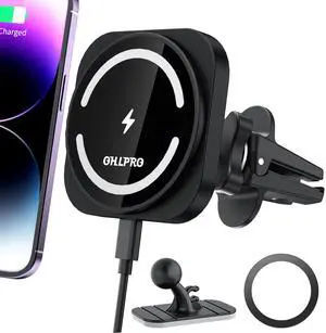 OHLPRO for Magsafe Car Mount Wireless Charger Magnetic Phone Holder Air Vent with Stick on Dashboard Compatible iPhone 16/15/14/13/12 Pro Max Mini,15W Fast Charging