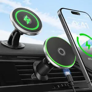 TWYAJYJ 15W for Magsafe Car Mount Charger, Wireless Car Charger Magnetic Air Vent/Dashboard Fast Charging Phone Holder for iPhone 17 16 15 14 13 12 Serie Samsung