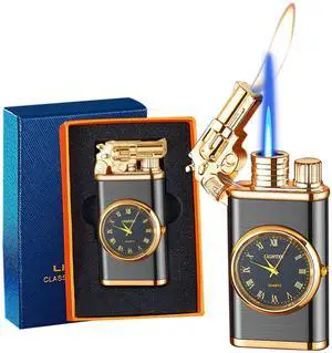 Torch Lighter, Exquisite Relief Dual Flame - Windproof Adjustable Jet Flame and Soft Flame, Refillable Butane Lighter for Candle, BBQ, Kitchen, Camping (Without Butane)-Black G