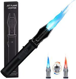 Torch Lighter, Windproof Butane Lighter with Safety Lock & Adjustable Red/Blue Flame,Refillable Lighter for Camping Candles Grill BBQ Fireplaces Kitchen, Gift (Butane Gas Not Included)