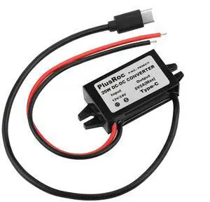 PlusRoc Waterproof DC 12V/24V to 5V 5A Step Down Converter, 25W USB-C Power Adapter for Raspberry Pi 5, Pi 4, Cellphone, and More (1-Pack)