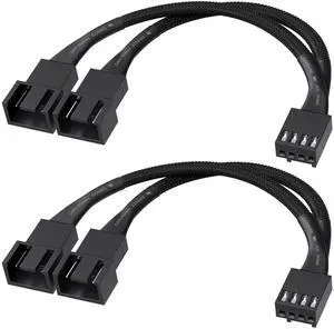 Cable Matters 2-Pack 2 Way 4 Pin PWM Fan Splitter Cable - 4 Inches, PC Fan Splitter 1 to 2 Converter, PC PWM Extension Cable