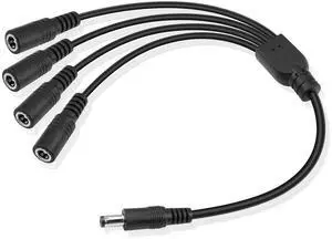 GINTOOYUN DC Power Y Splitter Cable1 Male to 4 Female DC5.5mm X 2.1mm Splitter Cable Adapter for CCTV Surveillance Cameras, Routers,DVR,and LED(1 to 4 Way)