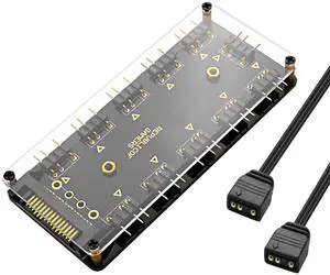 MEIRIYFA 5V 3PIN ARGB Splitter HUB,1 to 10 Way LED Fan HUB Controller with 50CM Extension Cord/SATA Power Extension Cable Adapter for PC ARGB Fan Cooler